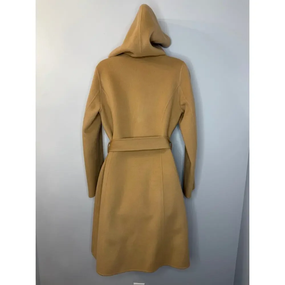 Theory Wilrose New Divide Wool Cashmere Wool Hooded Belted Wrap Coat Tan Sz S - Picture 6 of 14